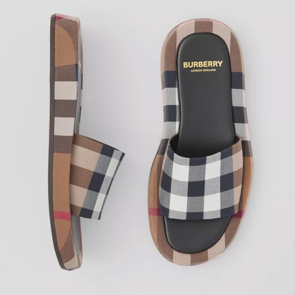 Burberry Checkered Sandals - Black, White, Brown